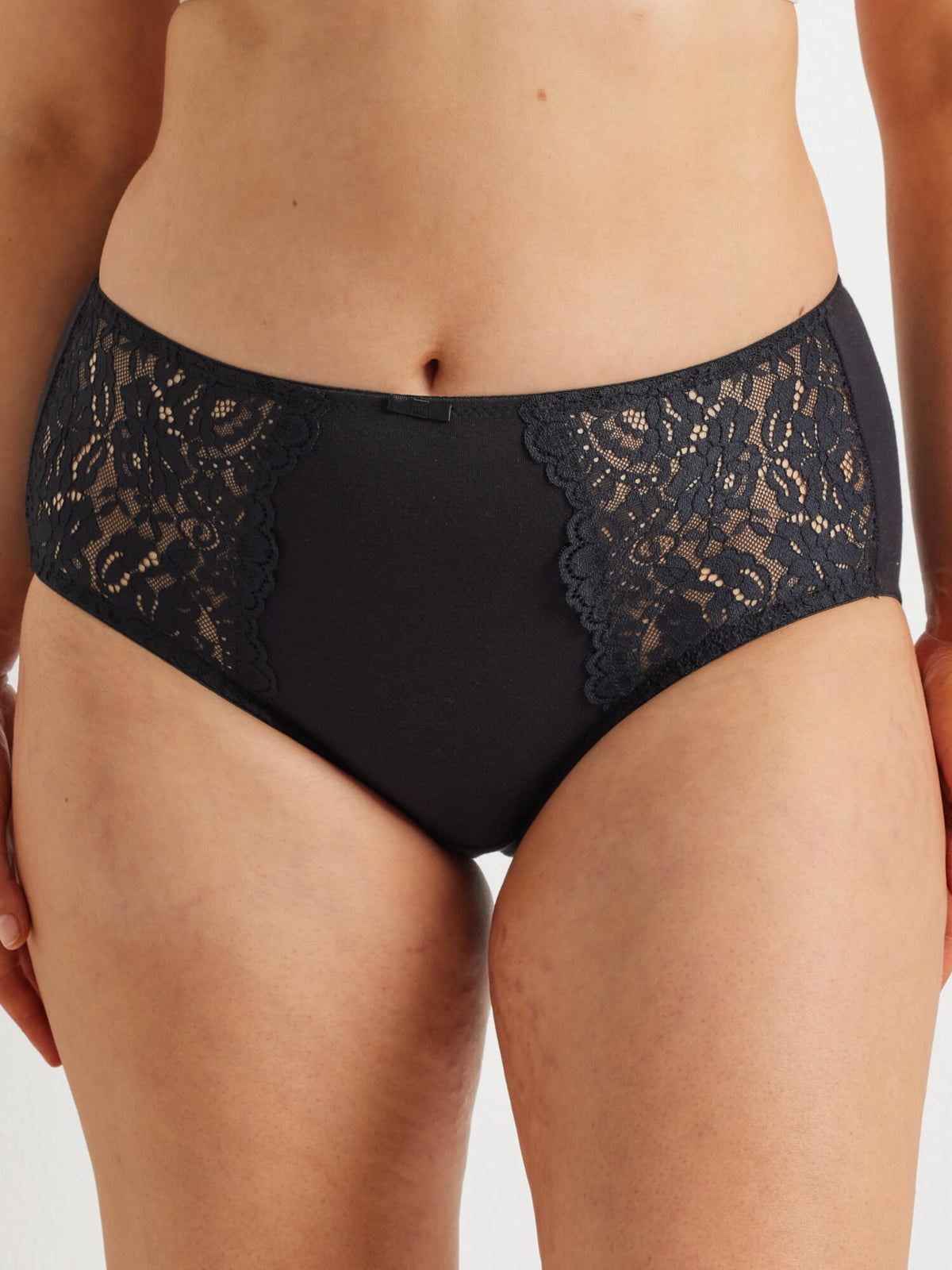219 Daily Essentials Stretch Cotton & Lace Full Brief Underwear in Black by Kayser Lingerie