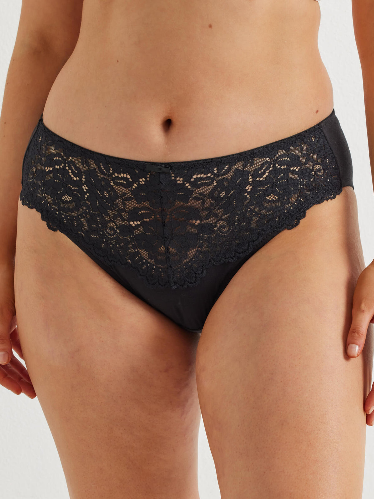 Cotton & Lace Hi Cut Brief in Black - Kayser Lingerie