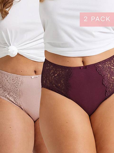 2-Pack Stretch Lace & Cotton Full Brief in Blush Pink & Cherry Red by Kayser Lingerie