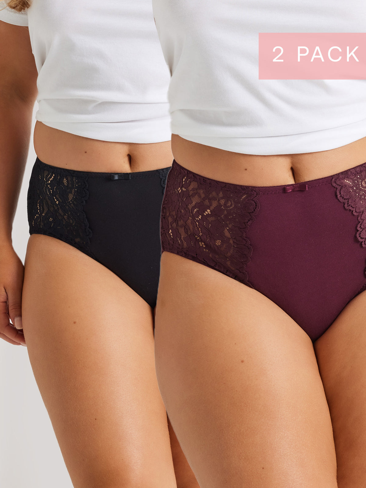 2-Pack Stretch Lace & Cotton Full Brief (219) in Cherry Red & Black by Kayser Lingerie