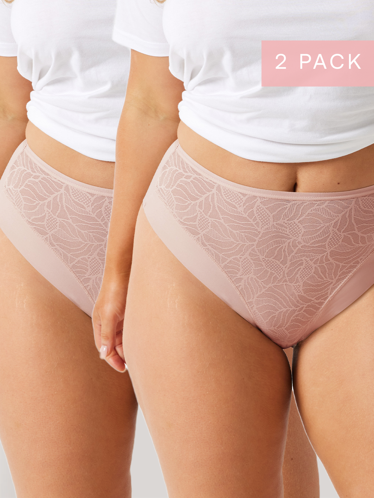 2 Pack Sleek & Smooth Lace Hi Cut Brief in Blush Pink by Kayser Lingerie