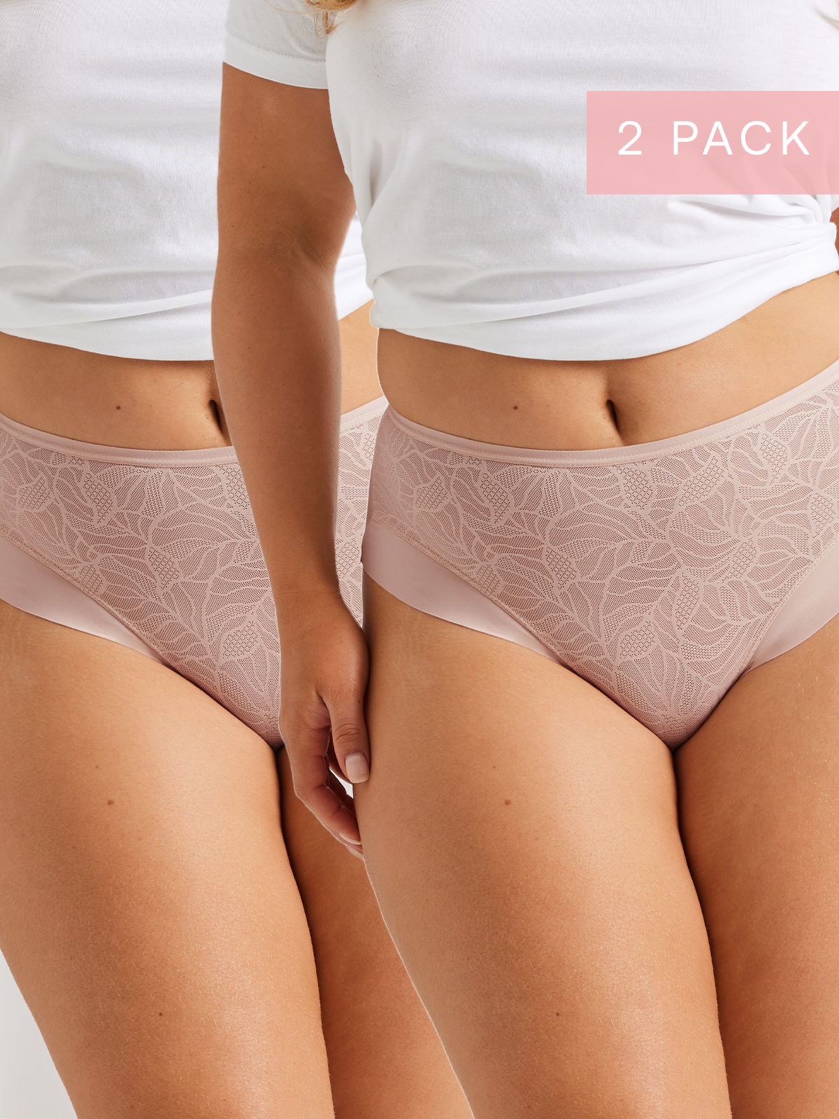 2 Pack Sleek & Smooth Lace Mid Rise Brief in Blush Pink by Kayser Lingerie