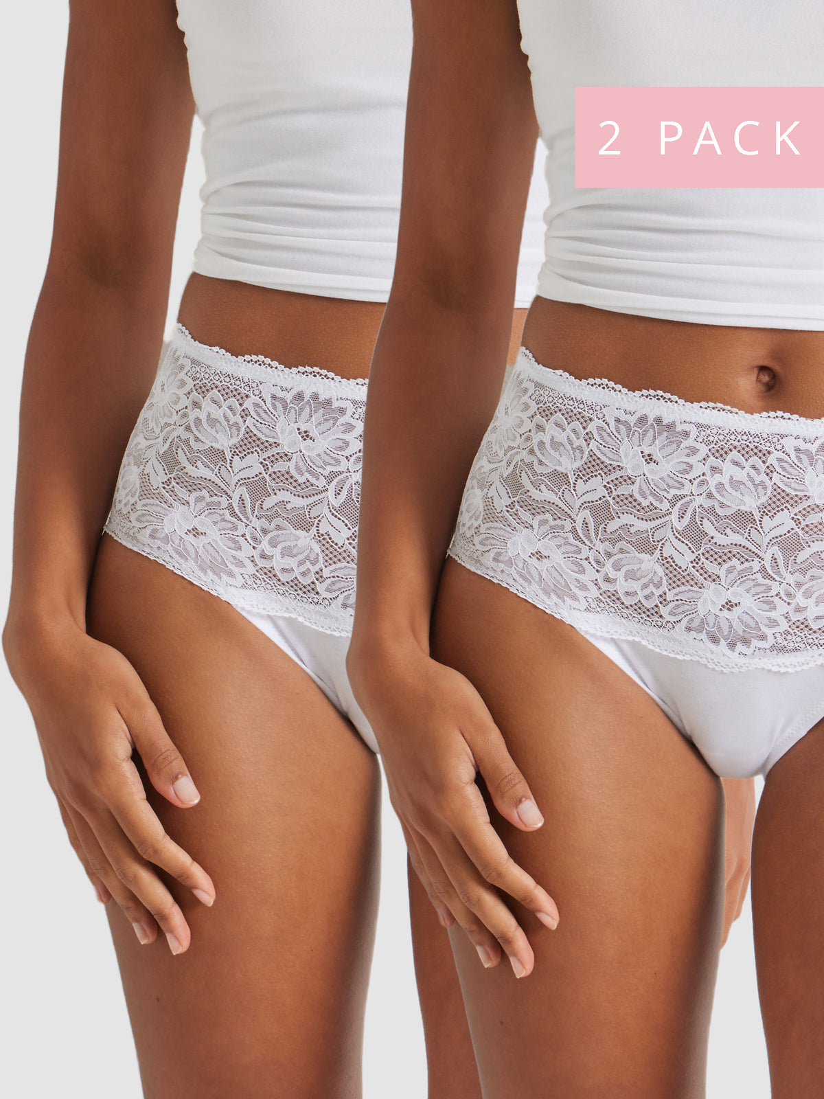 2-Pack Daily Essentials Cotton &amp; Floral Lace Full Brief - White - Kayser Lingerie
