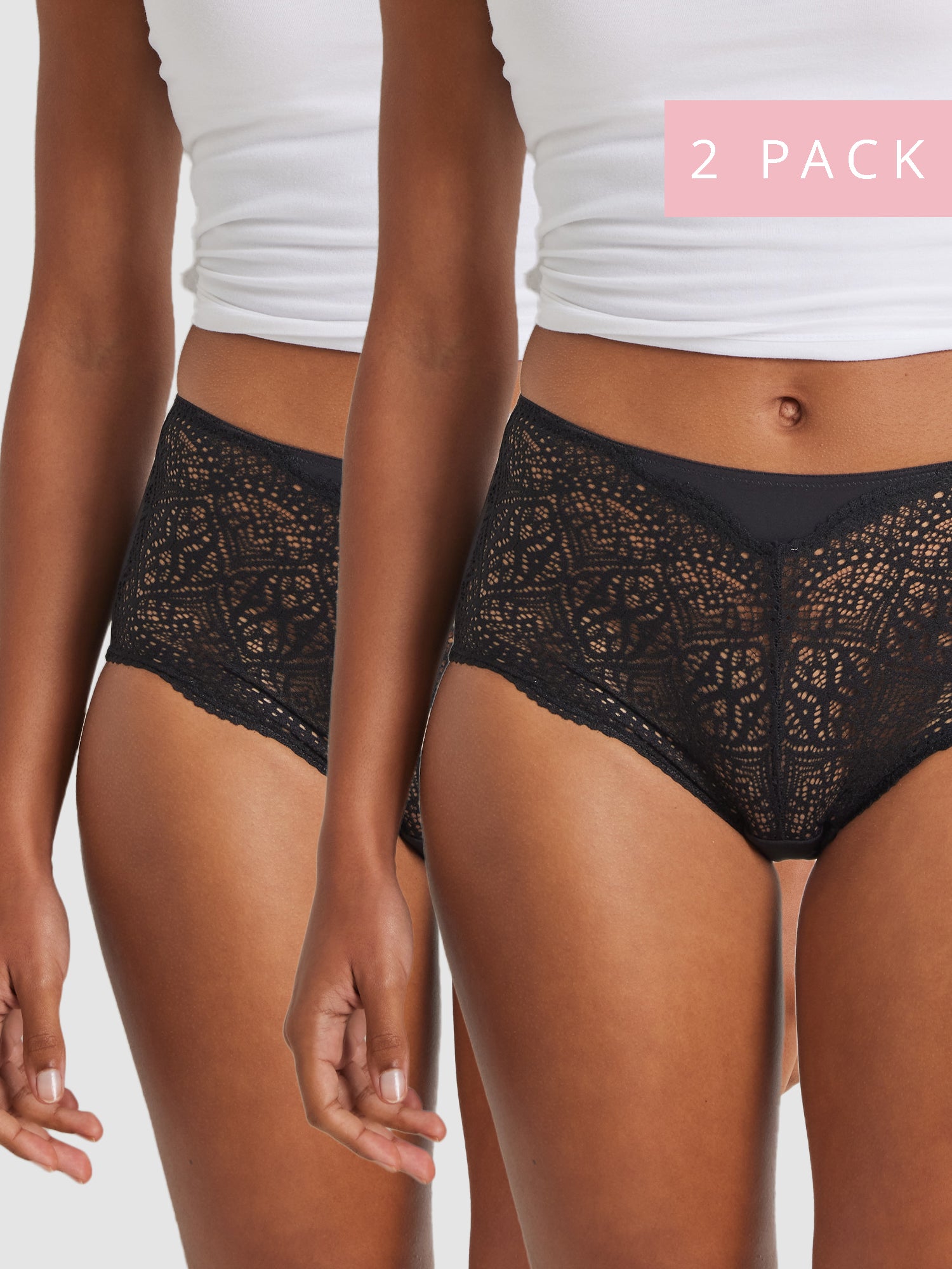 2 Pack Daily Essentials Micro & Geo Lace Full Brief in Black - Kayser Lingerie