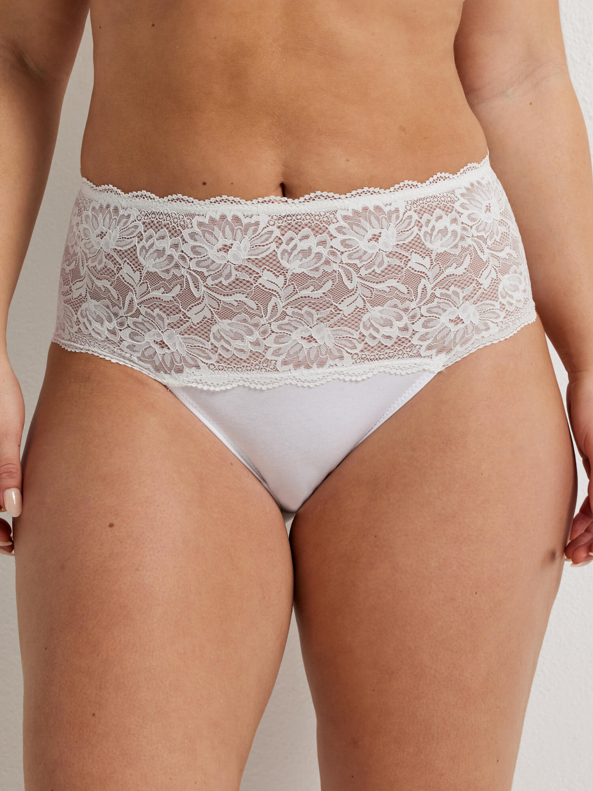 Daily Essentials Cotton &amp; Floral Lace Full Brief - White - Kayser Lingerie