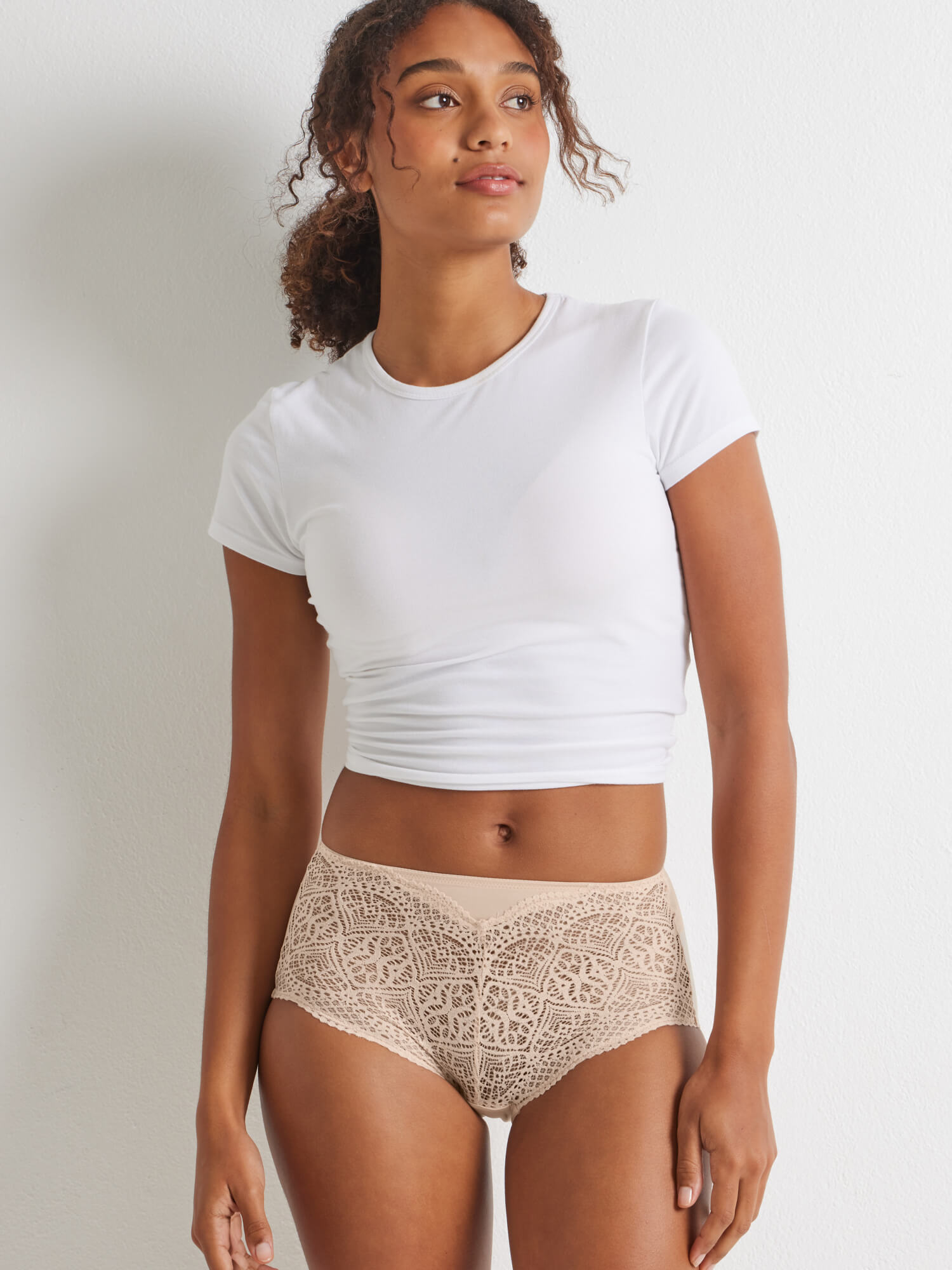 Daily Essentials Micro & Geo Lace Full Brief - Honey - Kayser Lingerie