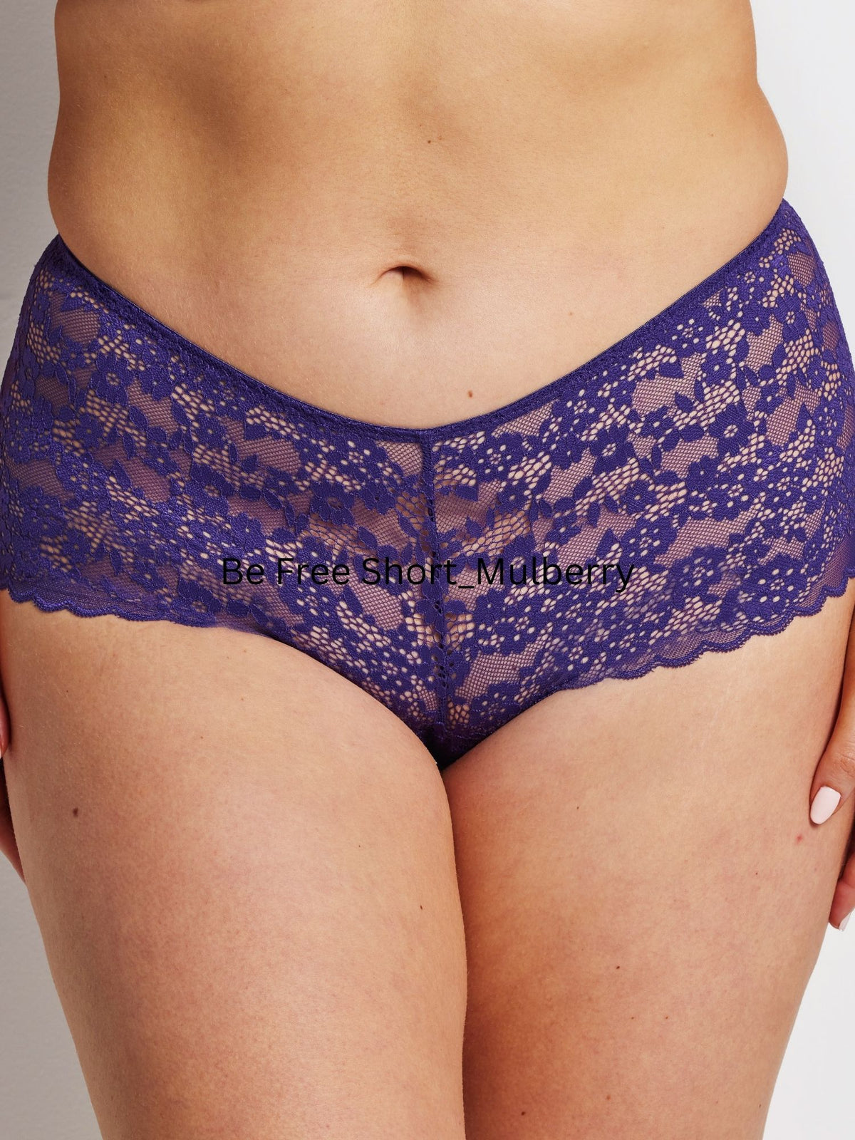 Kayser Be Free Lace Short in Mulberry – front close-up of lace detail