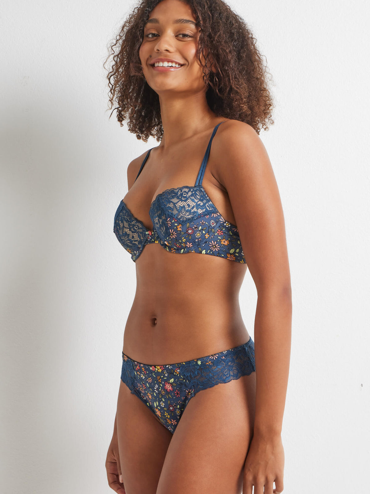 Be Sweet Print & Lace Push Up Bra in Blue Wing & Floral by Kayser Lingerie