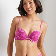 Brazilian Lacy Push Up Bra in Super Pink by Kayser Lingerie
