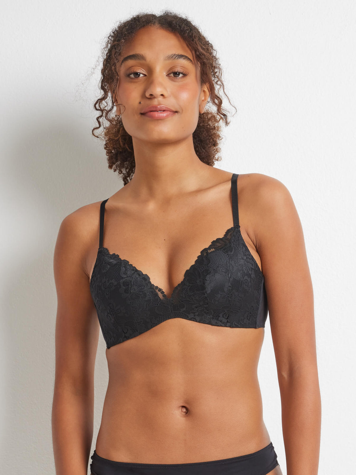 Brazilian Lace Wire Free Bra in Black by Kayser Lingerie