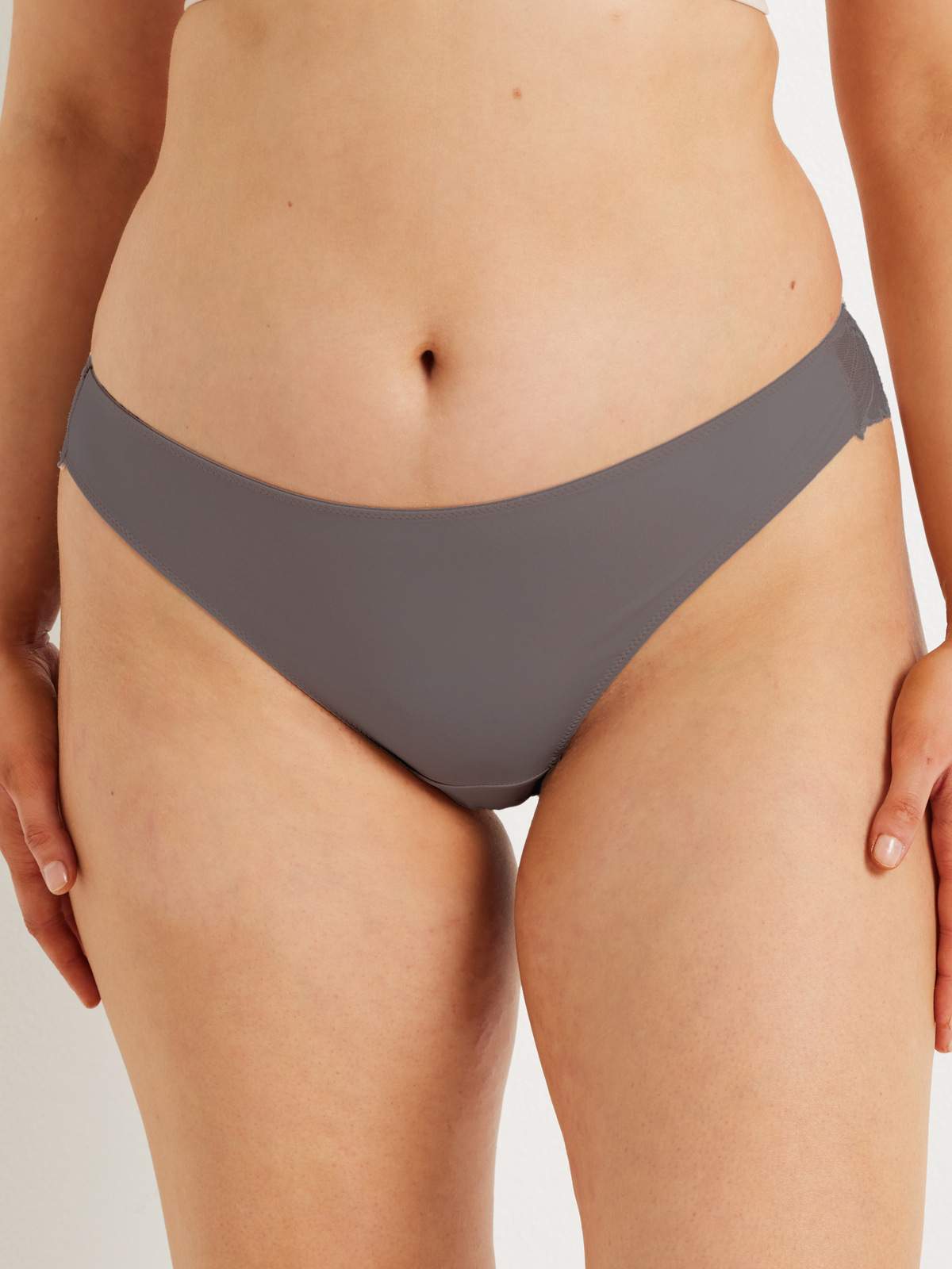 Galloon Lace Back G-string in Charcoal Grey by Kayser Lingerie
