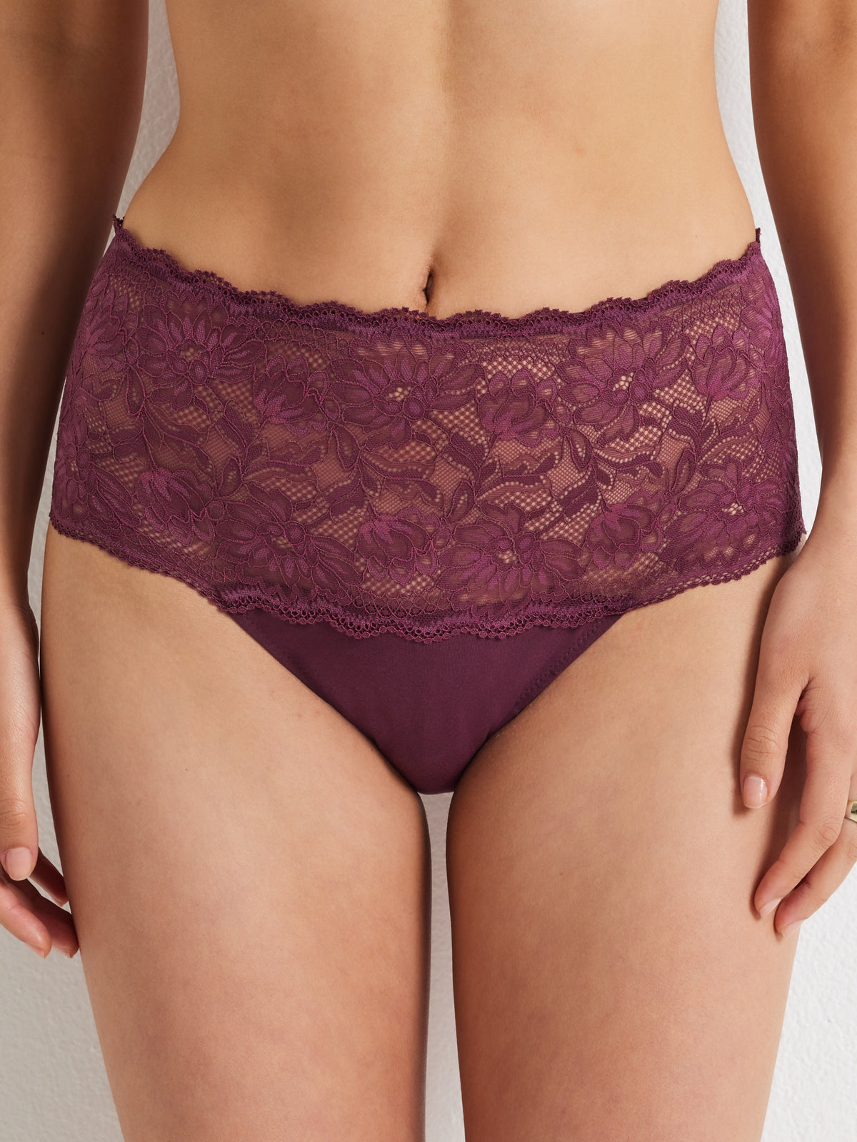 Daily Essentials Cotton & Floral Lace Full Brief in Cherry Lacquer by Kayser Lingerie