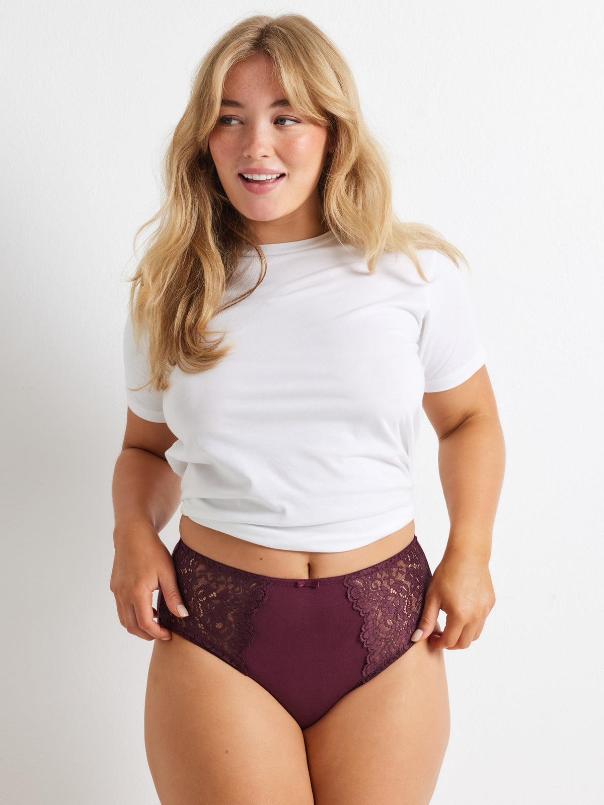 219 Daily Essentials Stretch Cotton & Lace Full Brief Underwear in Cherry Red by Kayser Lingerie