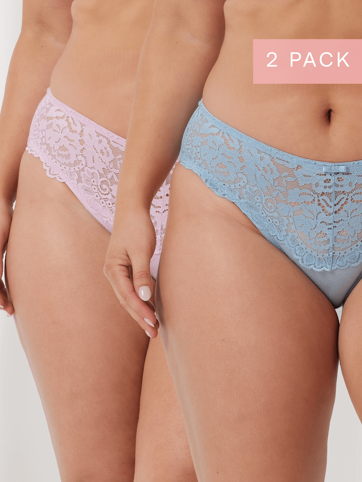 2-pack Daily Essentials Stretch Lace & Cotton Hi-Cut Brief in Fragrant Lilac & Winter Sky by Kayser Lingerie