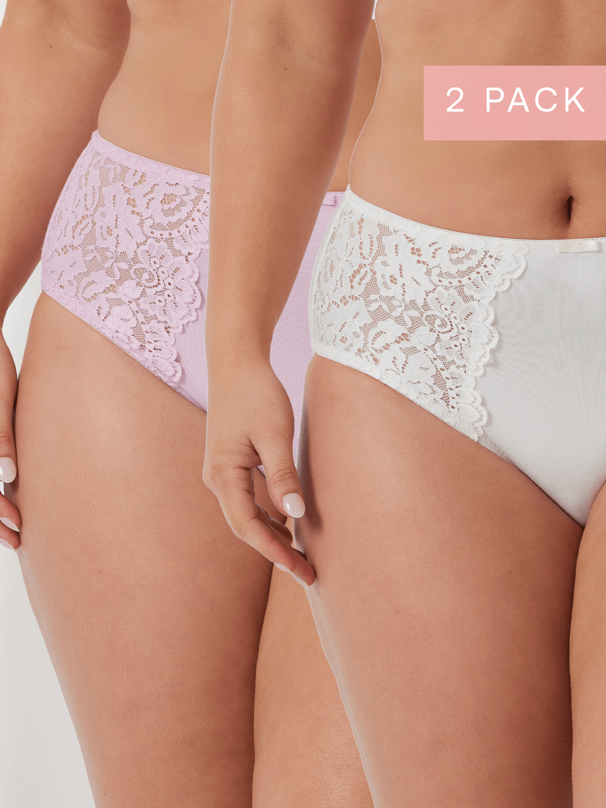 2 Pack Daily Essentials Lace & Cotton Full Brief in Lilac & White by Kayser Lingerie