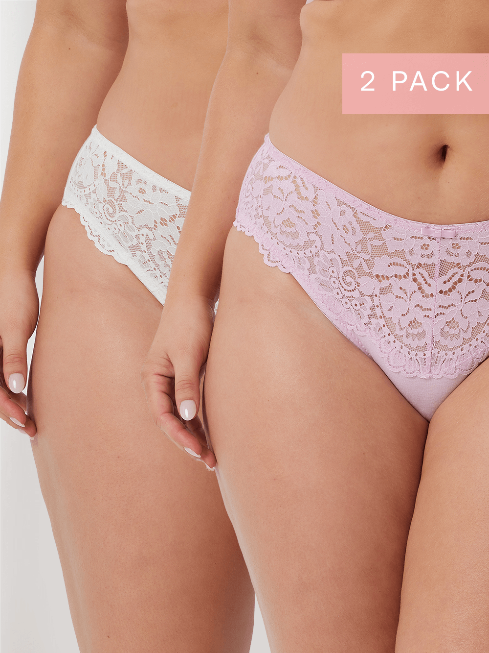 2 Pack Daily Essentials Lace & Cotton Hi-Cut in Lilac/White by Kayser Lingerie