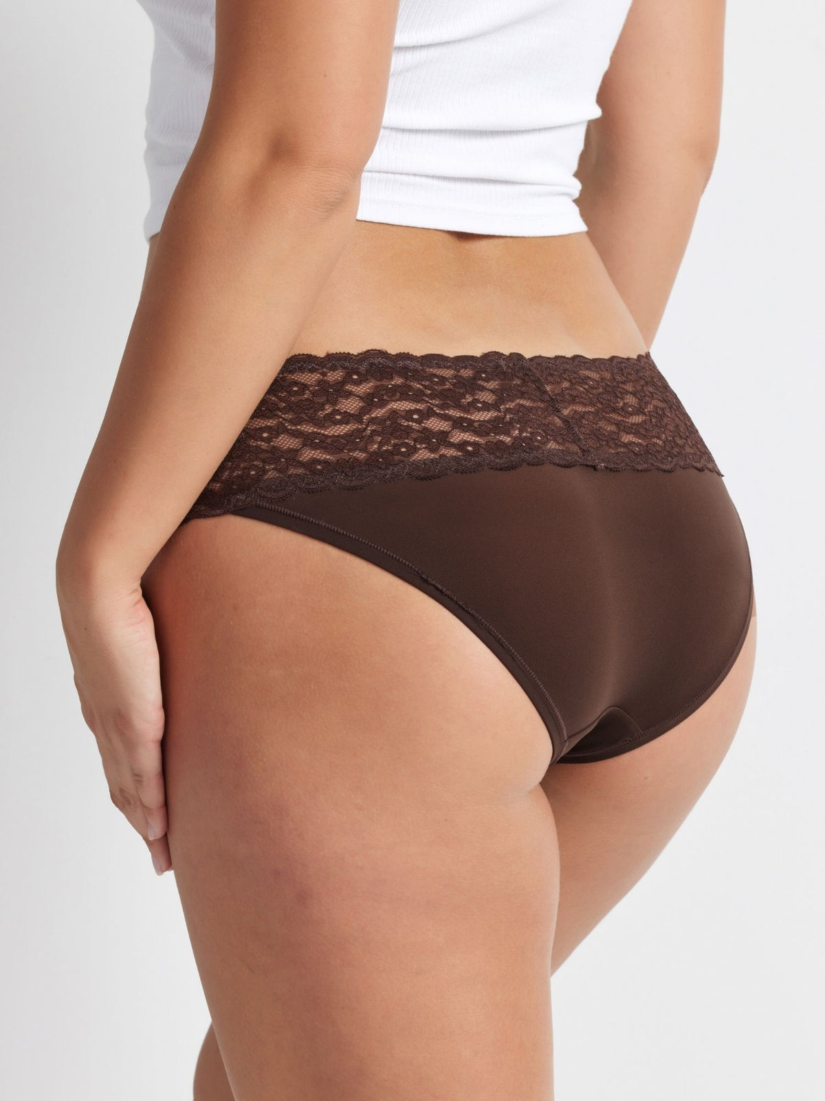 Back view of the Glowlights Bikini in French Roast showing comfortable coverage and a sleek, seamless finish.