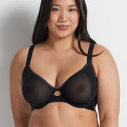 Chloe is wearing the Hold Up Neo Mesh Underwire Bra in black by Kayser Lingerie