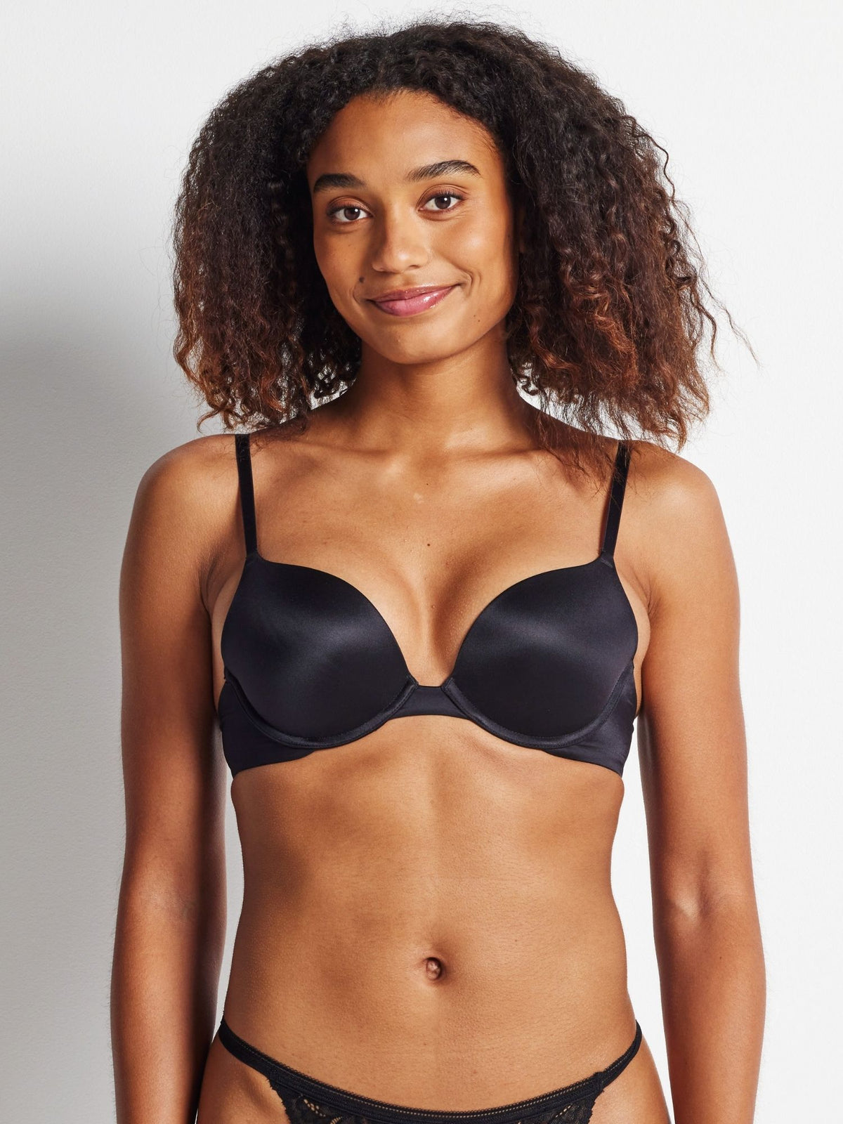Black Brazilian Smooth Push-Up Bra with plunge neckline