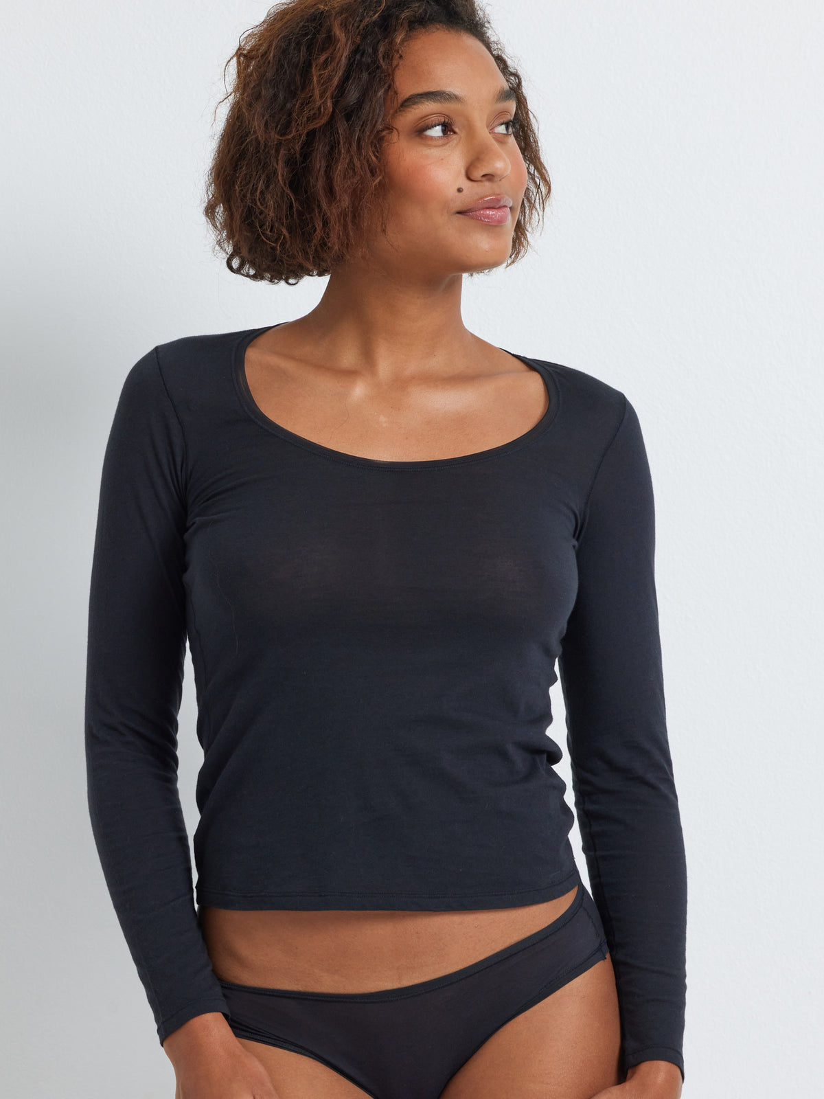 Pure Cotton Long Sleeve Black Layering Top by Kayser Lingerie