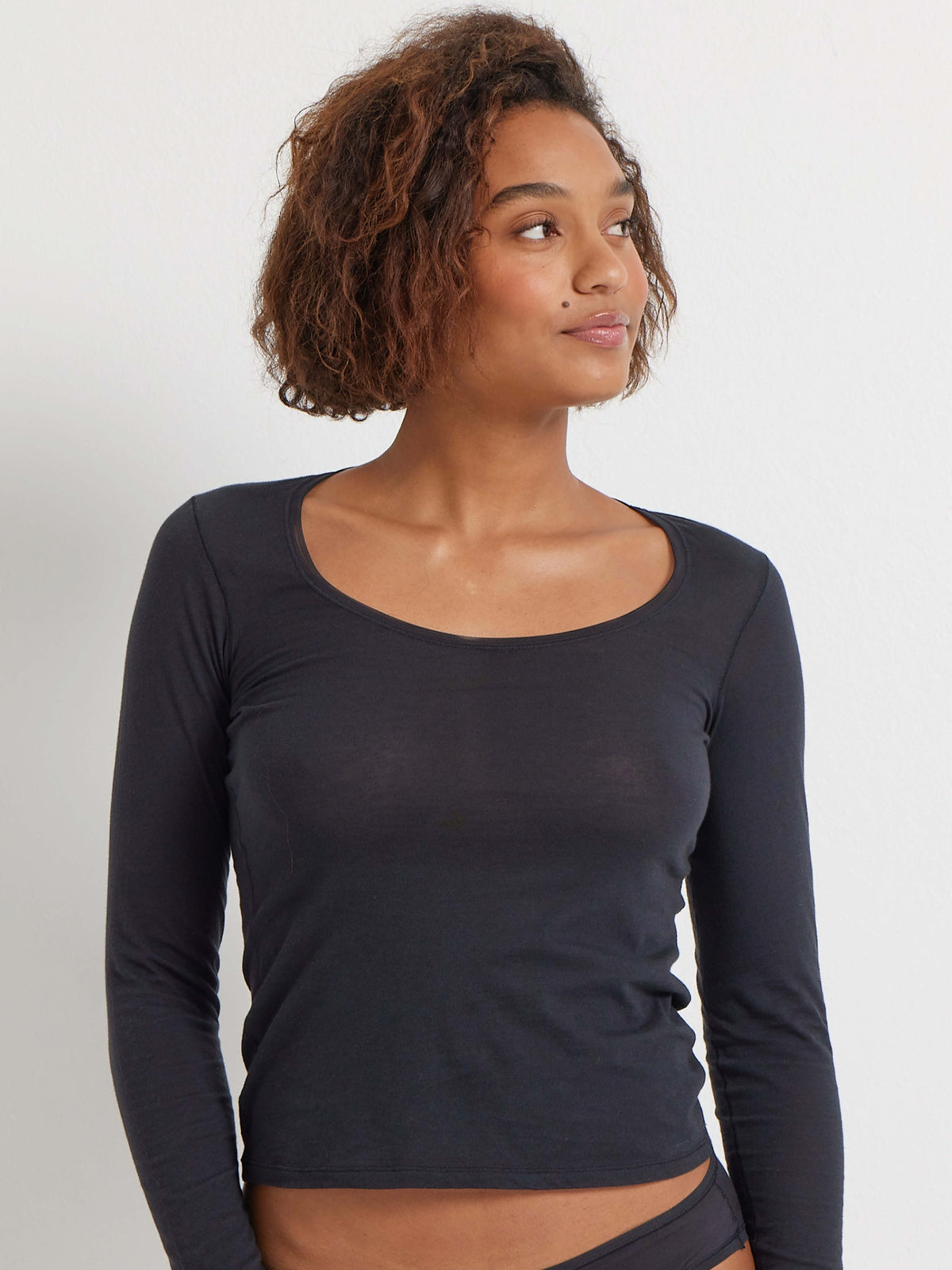 Pure Cotton Long Sleeve Black Layering Top by Kayser Lingerie