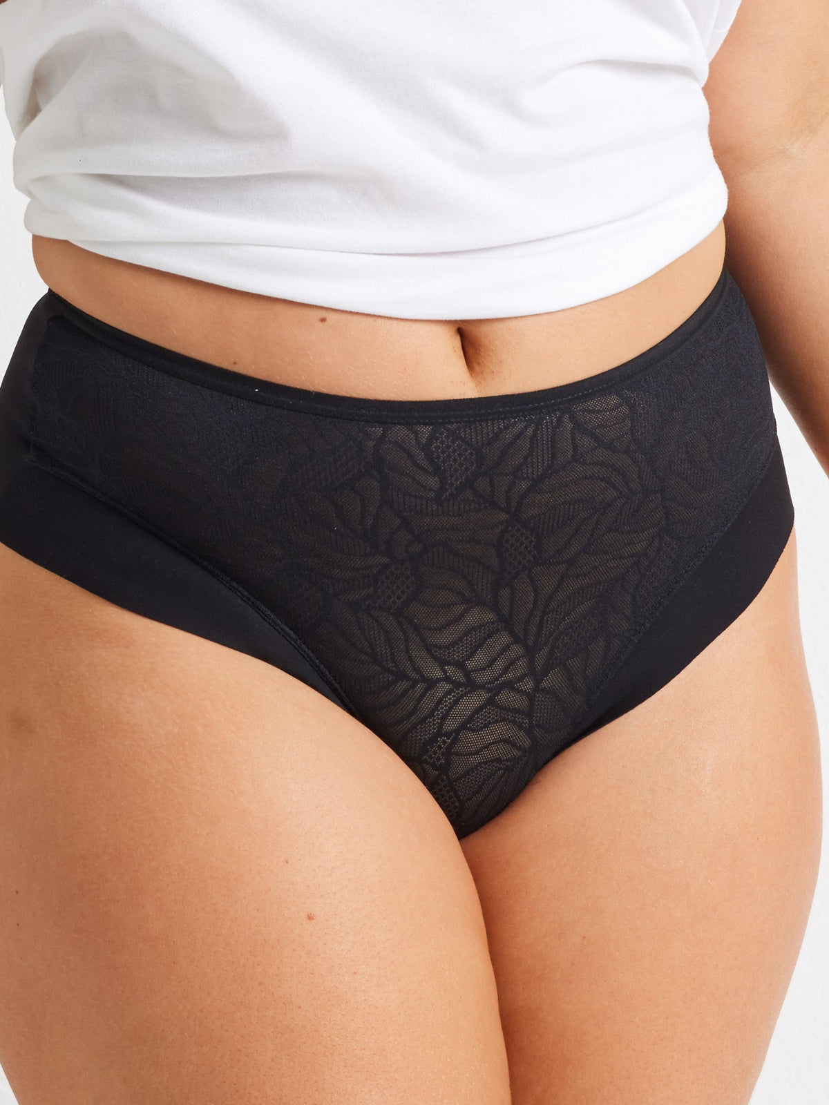 Sleek & Smooth Lace & Micro Hi Cut Brief in black by Kayser Lingerie
