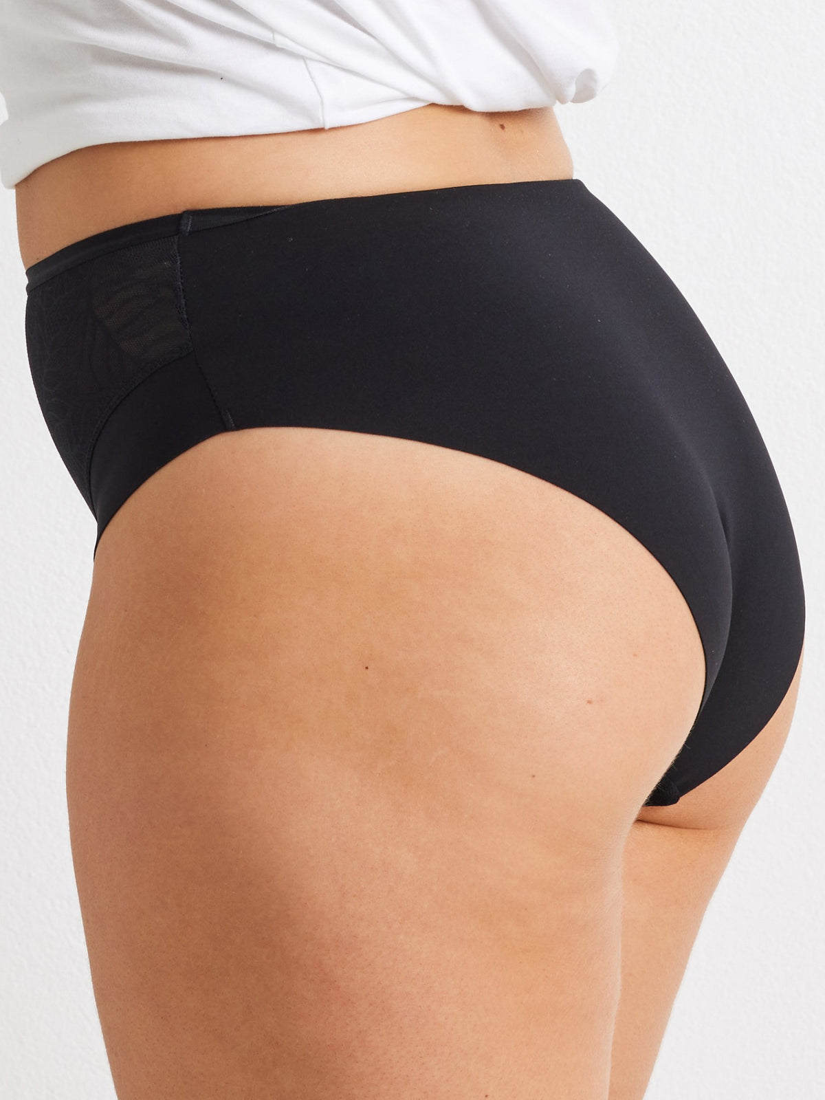 Sleek & Smooth Lace & Micro Mid Rise Knicker in Black by Kayser Lingerie