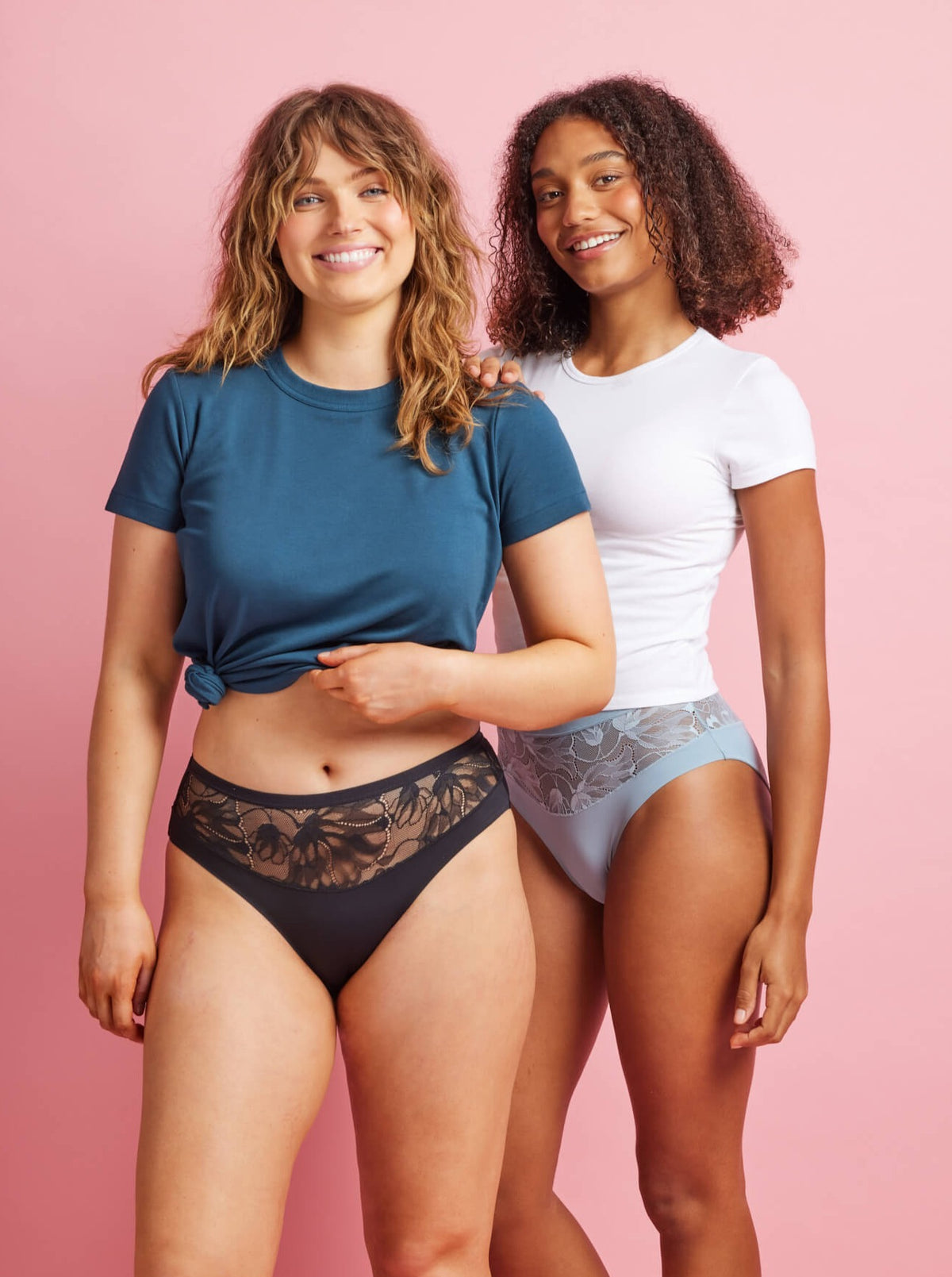 2 Pack Smooth All Over Lace Hi Cut Brief - Black & Sky Blue - Kayser