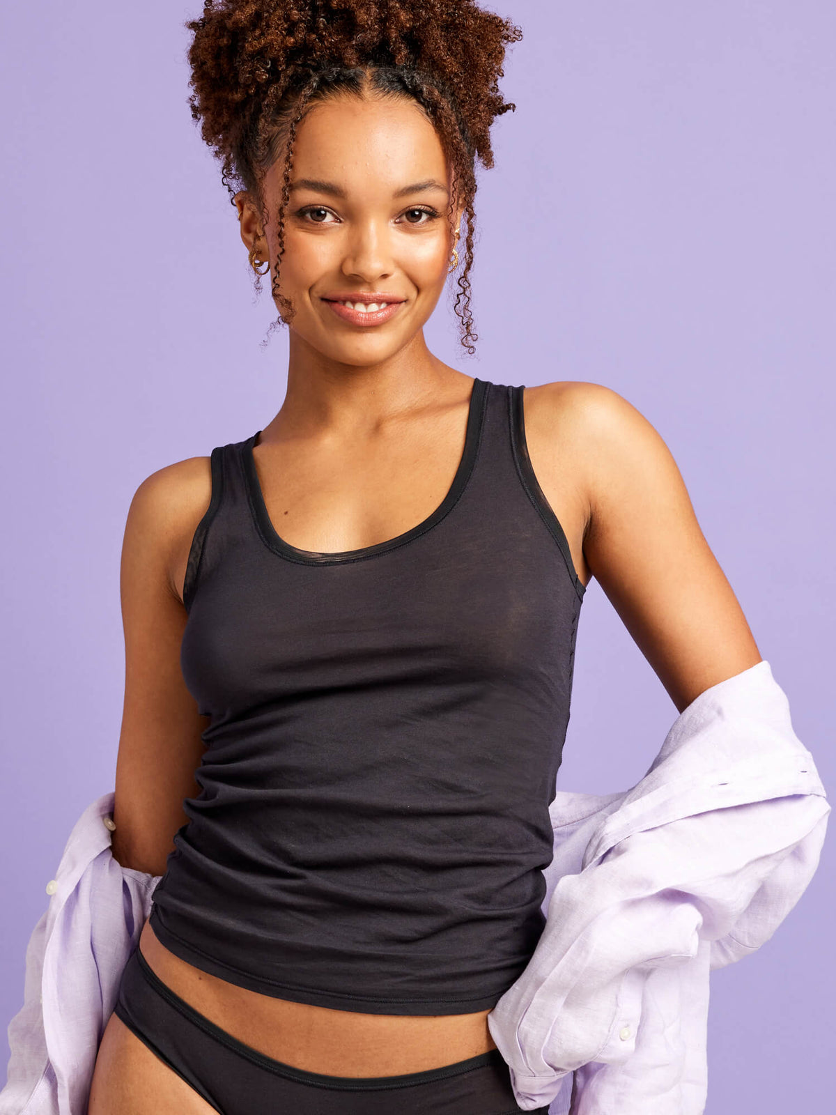 Pure Cotton Wide Strap Cami Top in Black by Kayser Lingerie