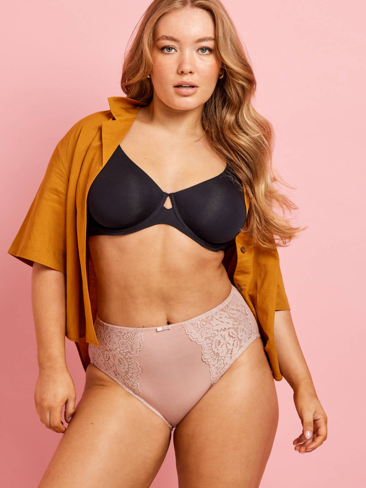219 Daily Essentials Stretch Cotton & Lace Full Brief Underwear in Blush Pink by Kayser Lingerie