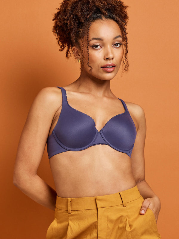 Comfort Lace Trim T-Shirt Bra in Charcoal