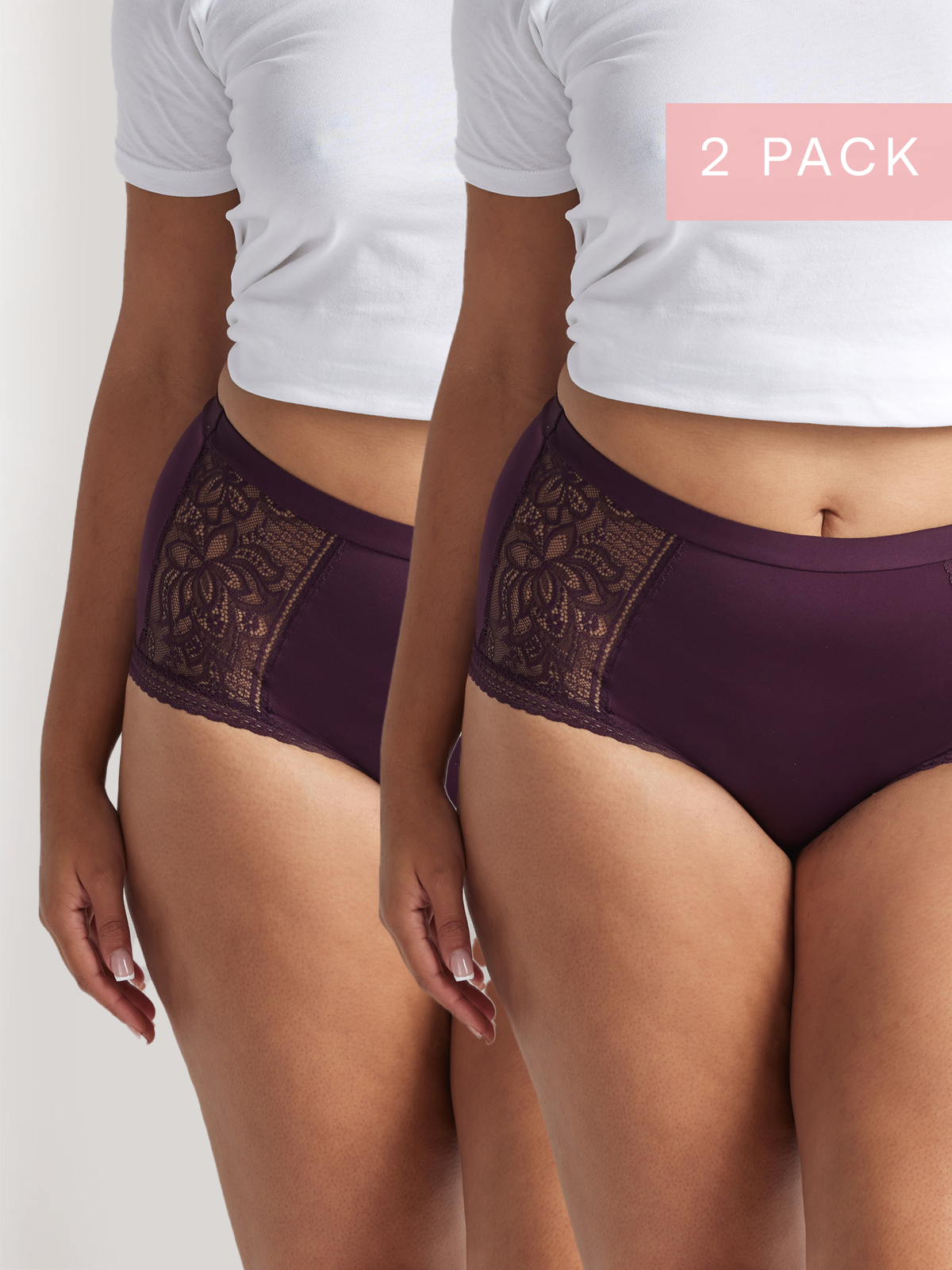 2 Pack Elevated Lace & Micro Full Brief in Plum by Kayser Lingerie
