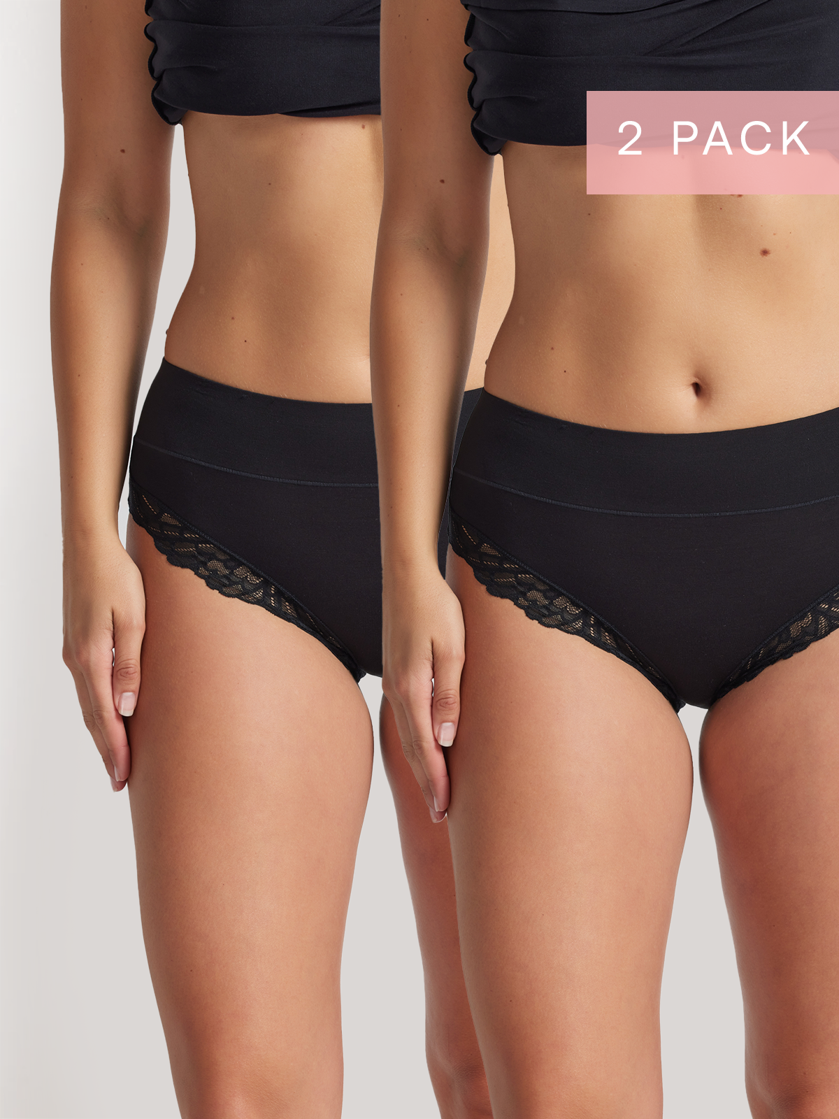 2 Pack Comfort Band Lace Trim Mid Rise in Black by Kayser Lingerie