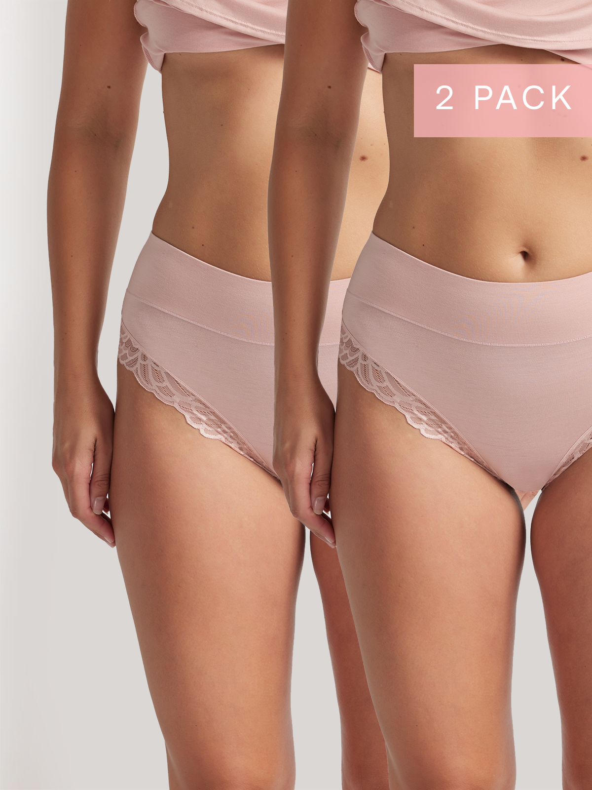 2 Pack Comfort Band Lace Trim Mid Rise in Blush by Kayser Lingerie.