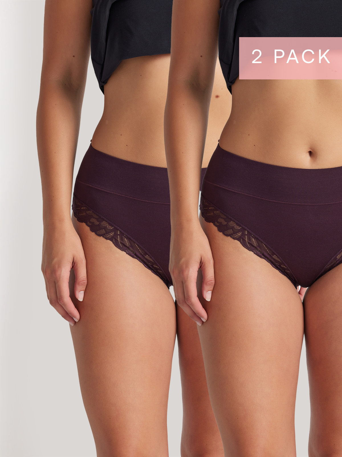 2 Pack Comfort Band Lace Trim Mid Rise in Plum by Kayser Lingerie