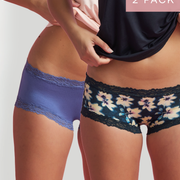 2 Pack Sukie Micro Boyleg in Dark Floral and Dusty Blue by Kayser Lingerie