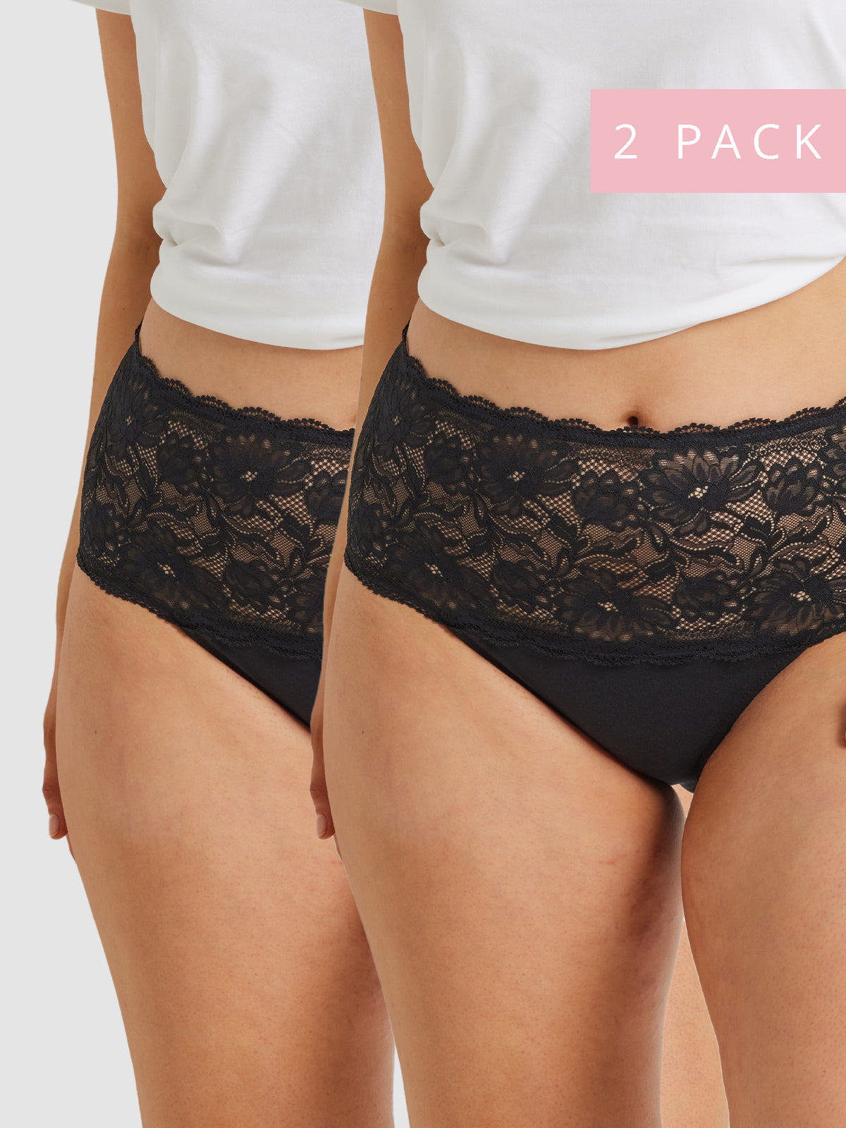 2 Pack Daily Essentials Cotton &amp; Floral Lace Full Brief - Black | Kayser