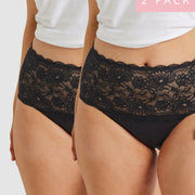 2 Pack Daily Essentials Cotton & Floral Lace Full Brief in Black by Kayser Lingerie