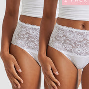 2-Pack Daily Essentials Cotton & Floral Lace Full Brief - White - Kayser Lingerie
