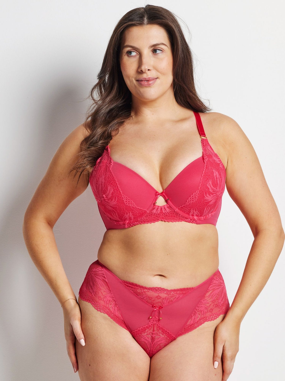 Nev wears the Kayser After Dark Cosmic Nights Short in Raspberry Pink lace