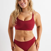 Alive Hi-Cut Brazilian Bikini in Burgundy Red by Kayser Lingerie