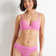 Alive Lace Brazilian G-String in Super Pink by Kayser Lingerie
