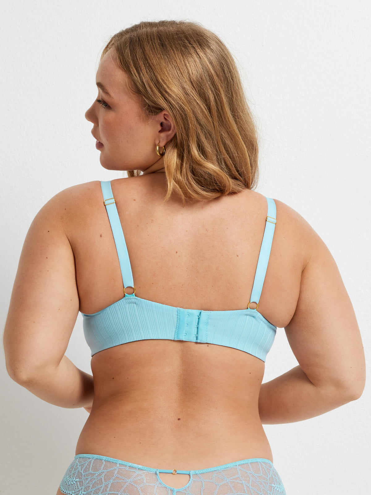 Be You Rib & Lace Balconette Bra in Turquoise Blue
