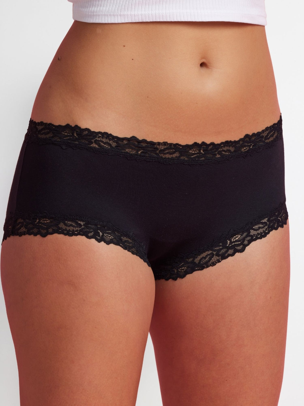 Sukie Cotton Boyleg black full-coverage Sukie Cotton briefs with lace trim, back view