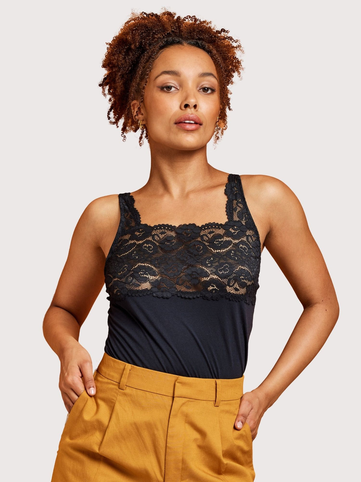 Cotton &amp; Lace Camisole in Black by Kayser Lingerie