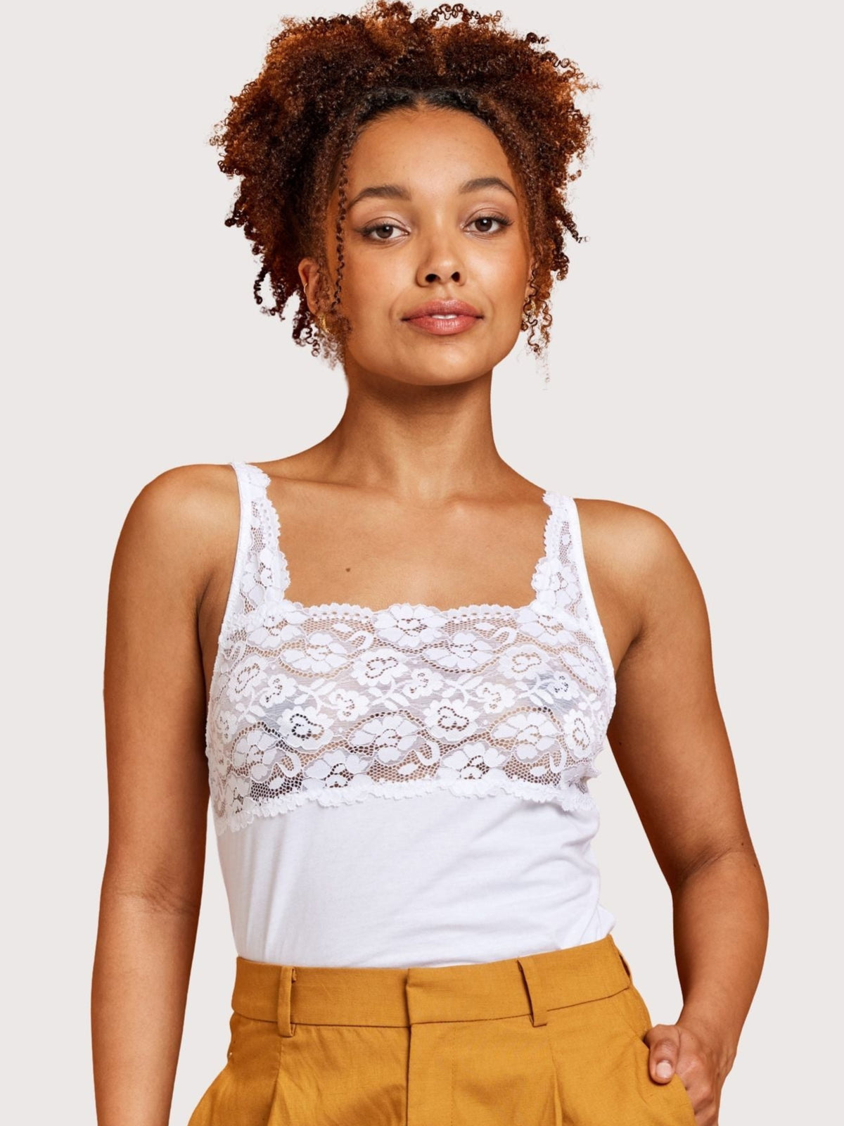 Kayser Perfects Cotton &amp; Lace Camisole in White by Kayser Lingerie