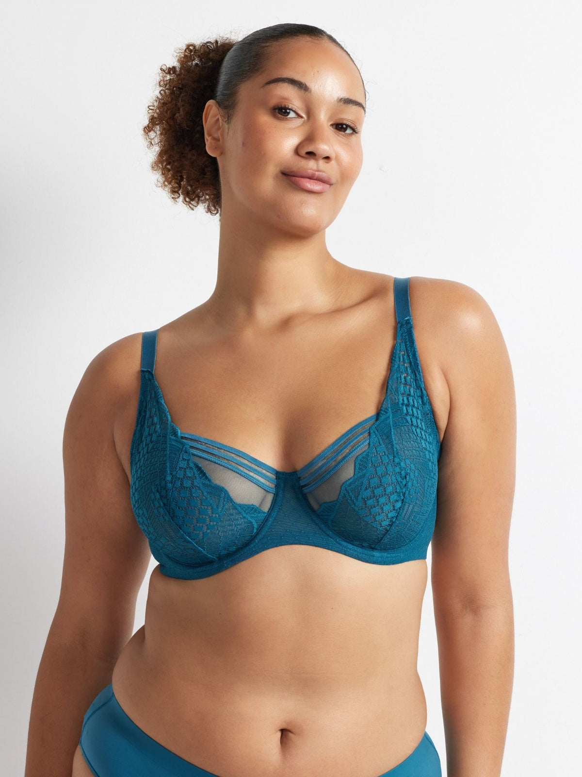 Hold Up Epic Lace Underwire Bra in Blue Coral by Kayser Lingerie