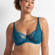 Hold Up Epic Lace Underwire Bra in Blue Coral by Kayser Lingerie