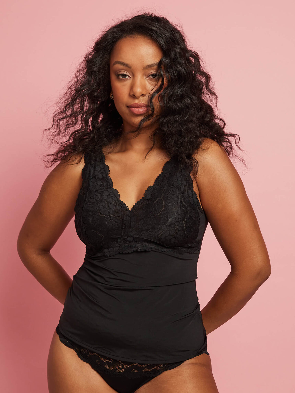 Helen Micro & Lace Camisole Top in Black - Kayser Lingerie