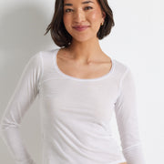 Pure Cotton Long Sleeve White Layering Top in White by Kayser Lingerie
